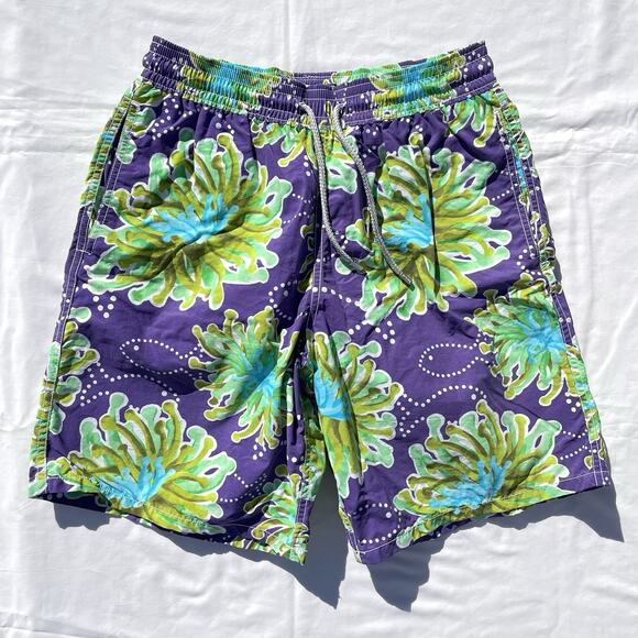 Vilebrequin Swim Trunks Mens Large Purple Green Floral Liner Drawstring - Picture 1 of 6